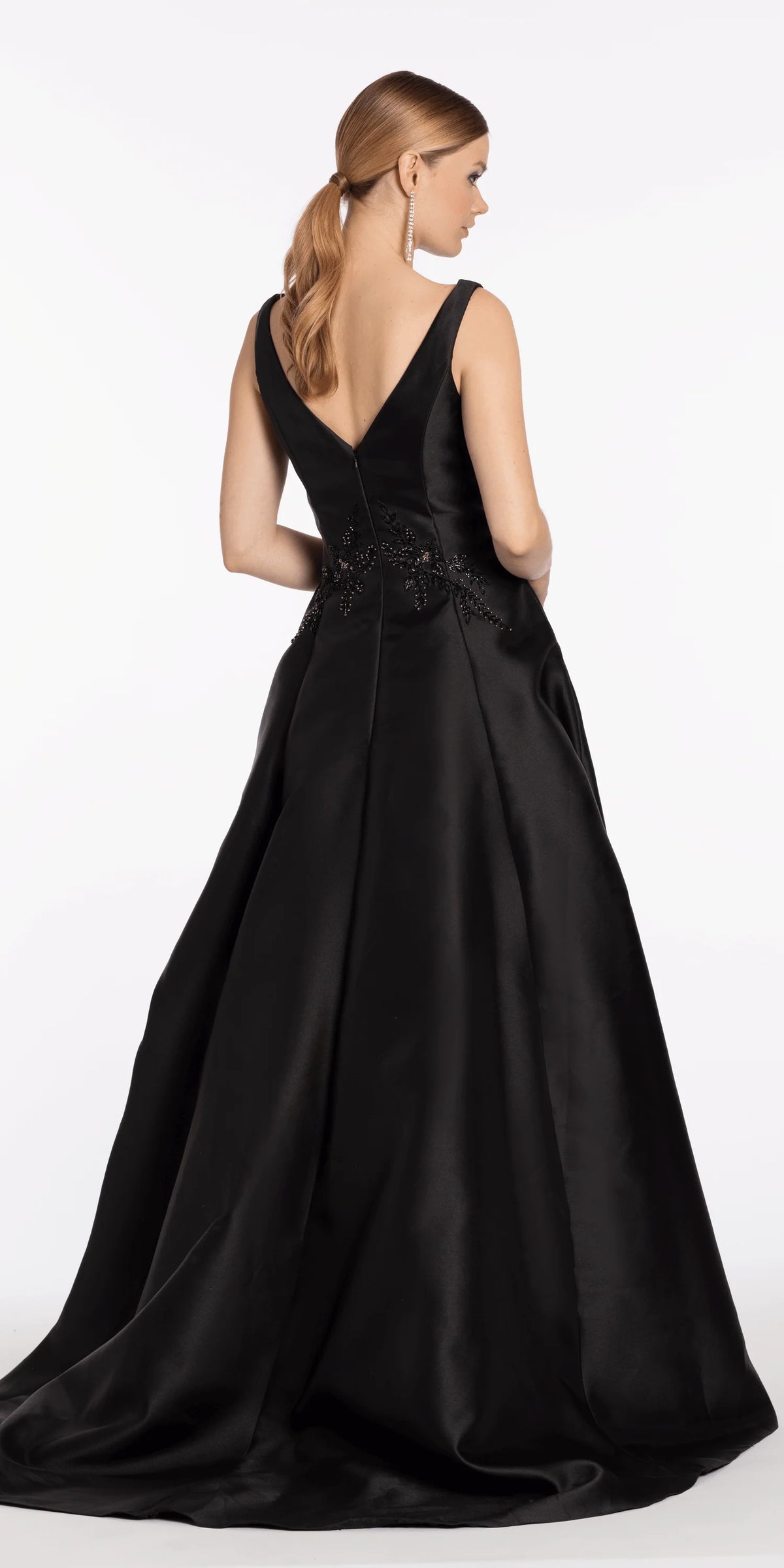 Mikado Embellished Bateau Neck A Line Dress with Pockets