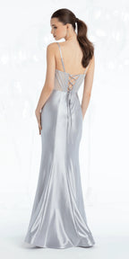 Sweetheart Satin Illusion Corset Trumpet Dress with Heat Set Beads