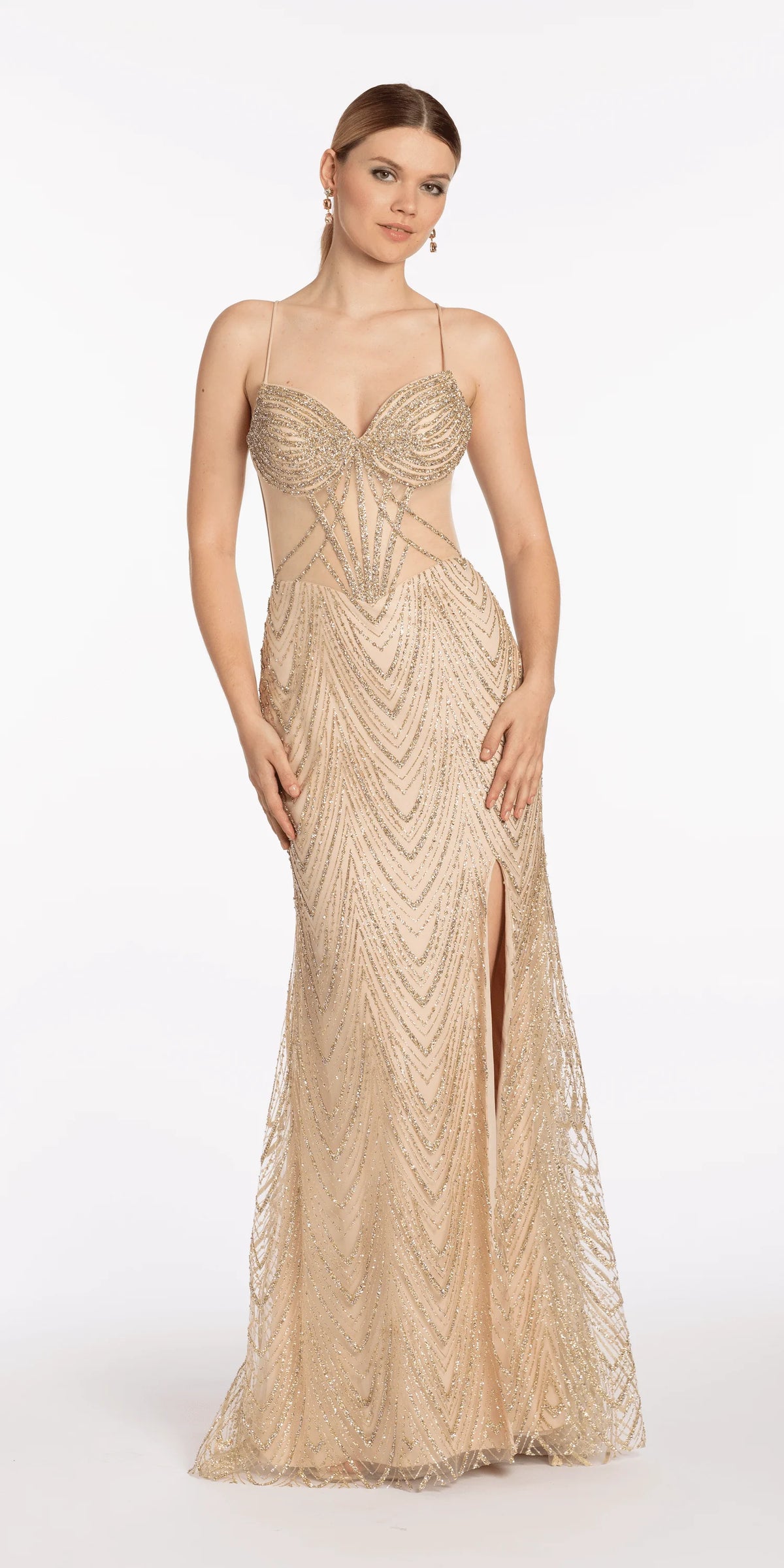 Sweetheart Rhinestone Glitter Mesh Corset Column Dress