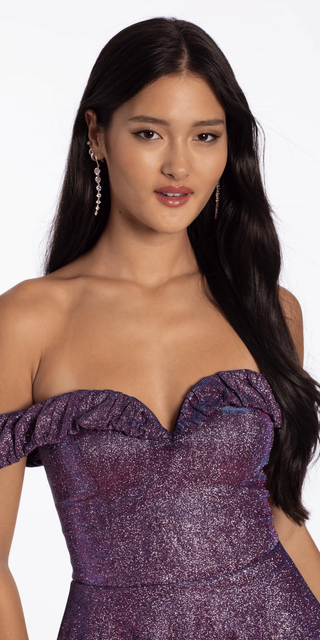 Glitter Metallic Off the Shoulder Tiered Fit and Flare Dress