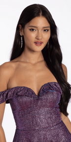 Glitter Metallic Off the Shoulder Tiered Fit and Flare Dress