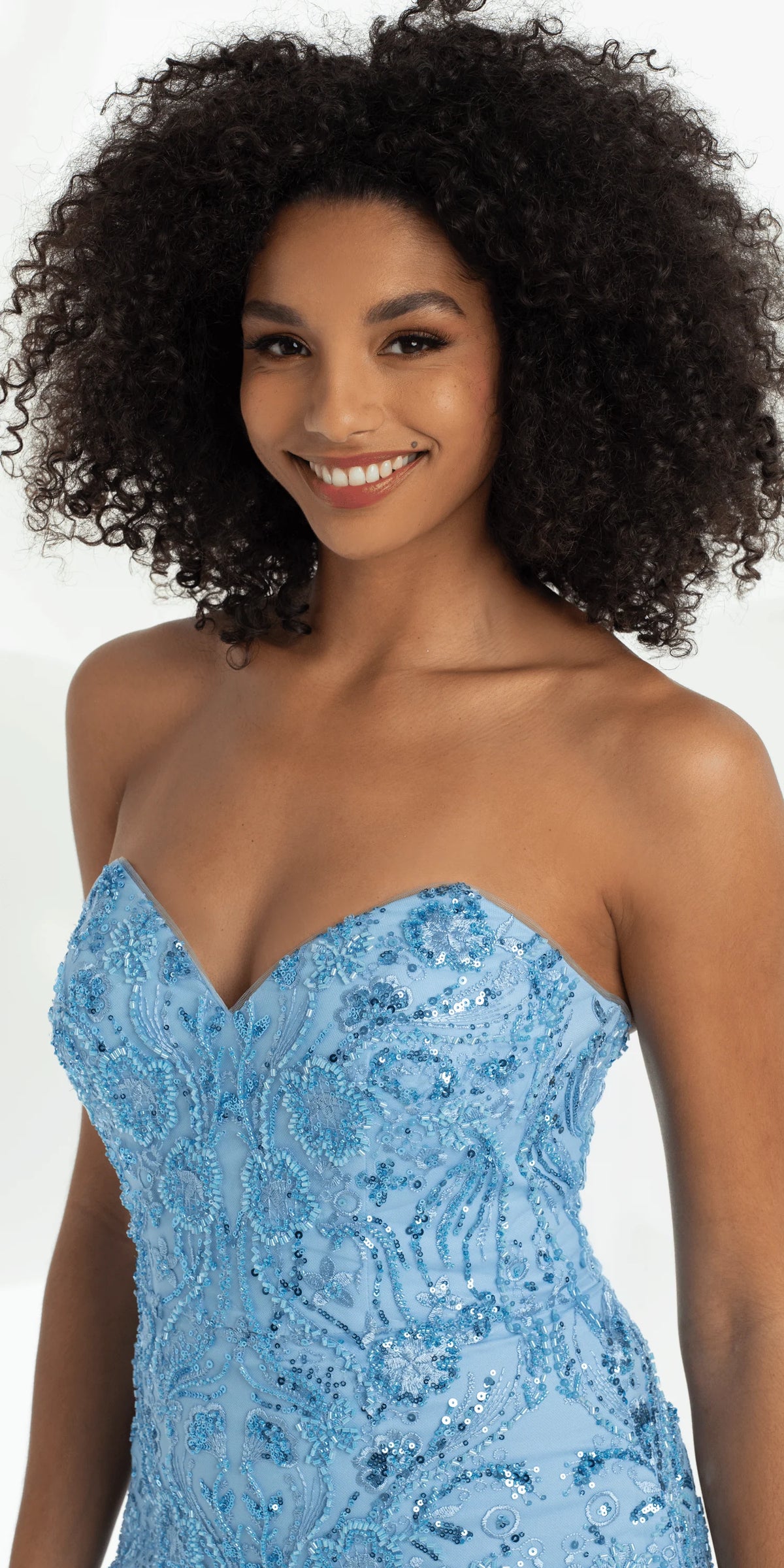Strapless Beaded Mermaid Dress with Mesh Ruffle Godets