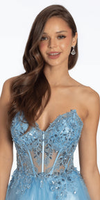 Strapless Sweetheart Glitter Tulle Corset Ballgown