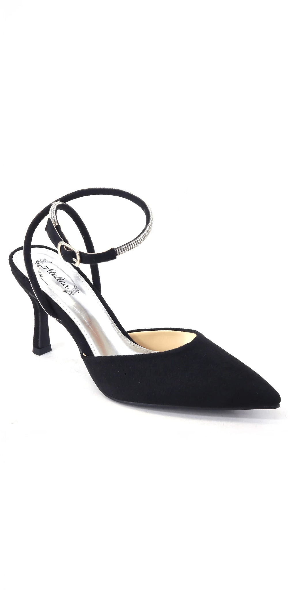 Satin Rhinestone Double Strap Slingback Sandal