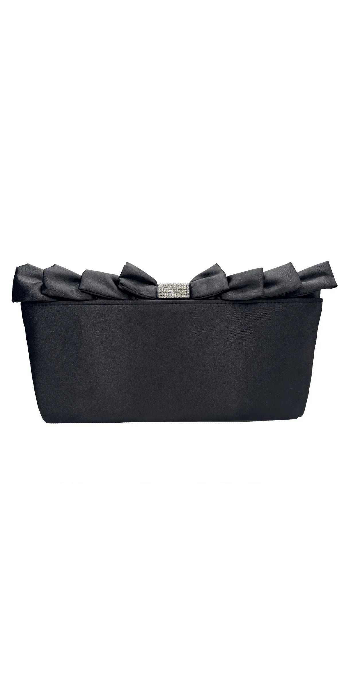 Satin Ruffle Full Flap Handbag with Rhinestone Detail