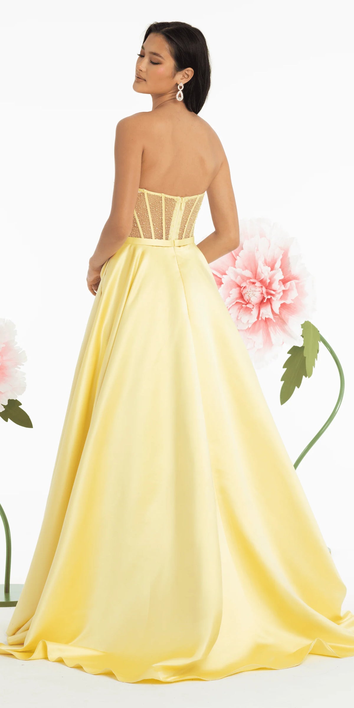 Satin Beaded Bow Corset Ballgown with Pockets