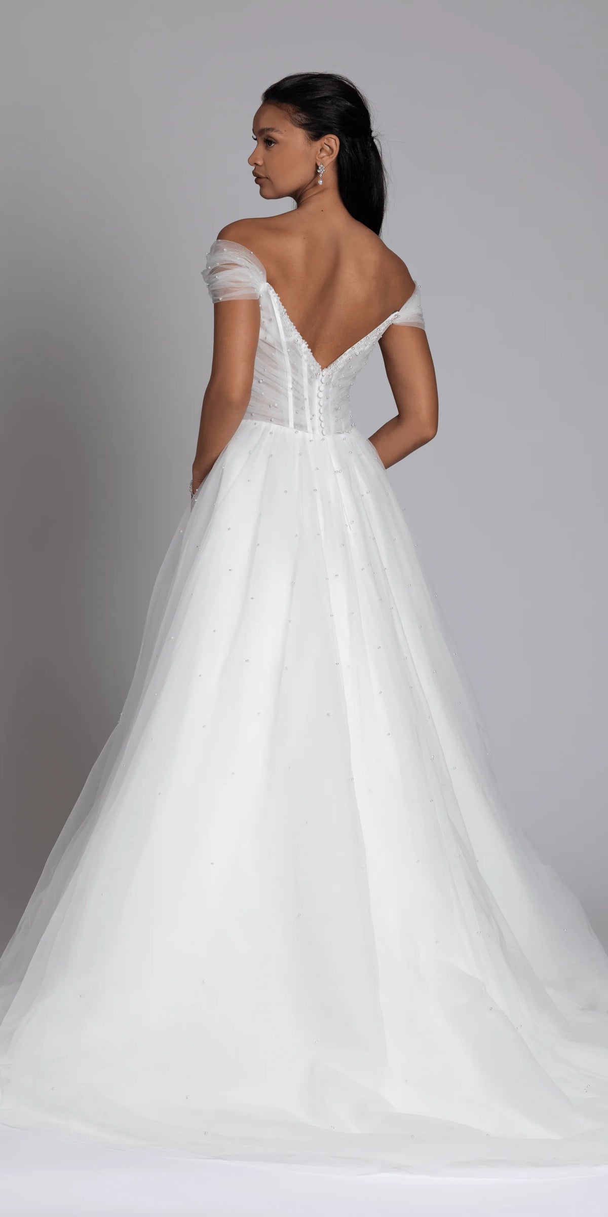 Pearl Sweetheart Pleated Off the Shoulder Corset Tulle Ballgown