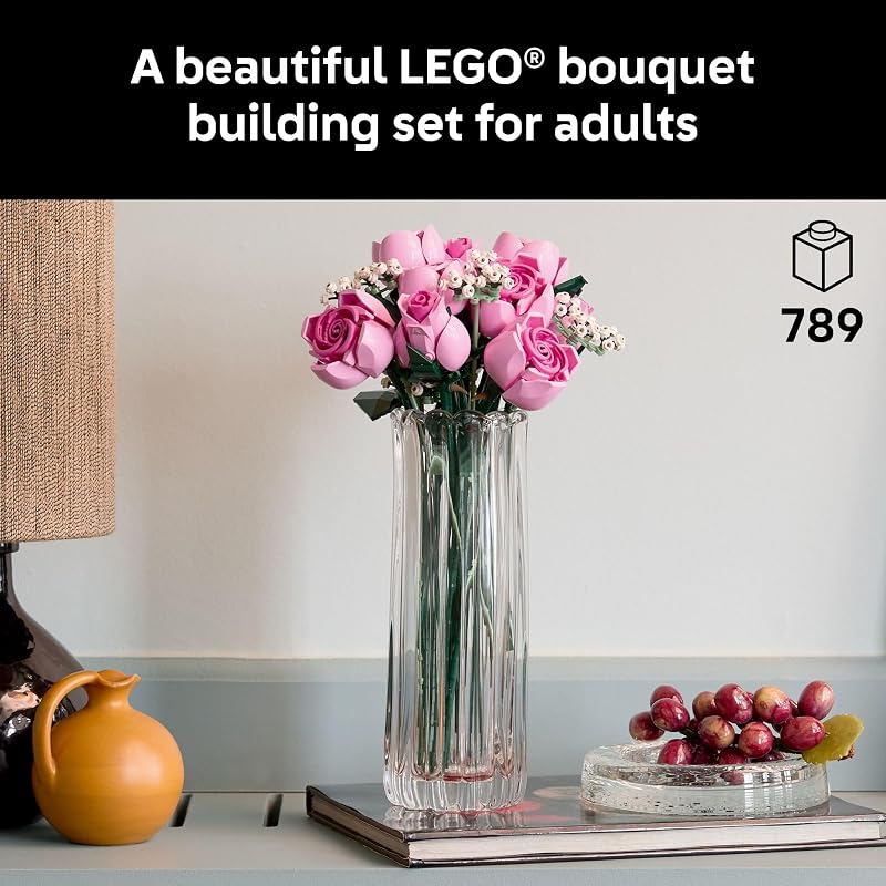 LEGO Botanicals Bouquet of Pink Roses Artificial Flowers Building Blocks for Adults Ages 18 Gifts for Birthdays for Her Flowers for Home Office Shelf or Room Decor 10374