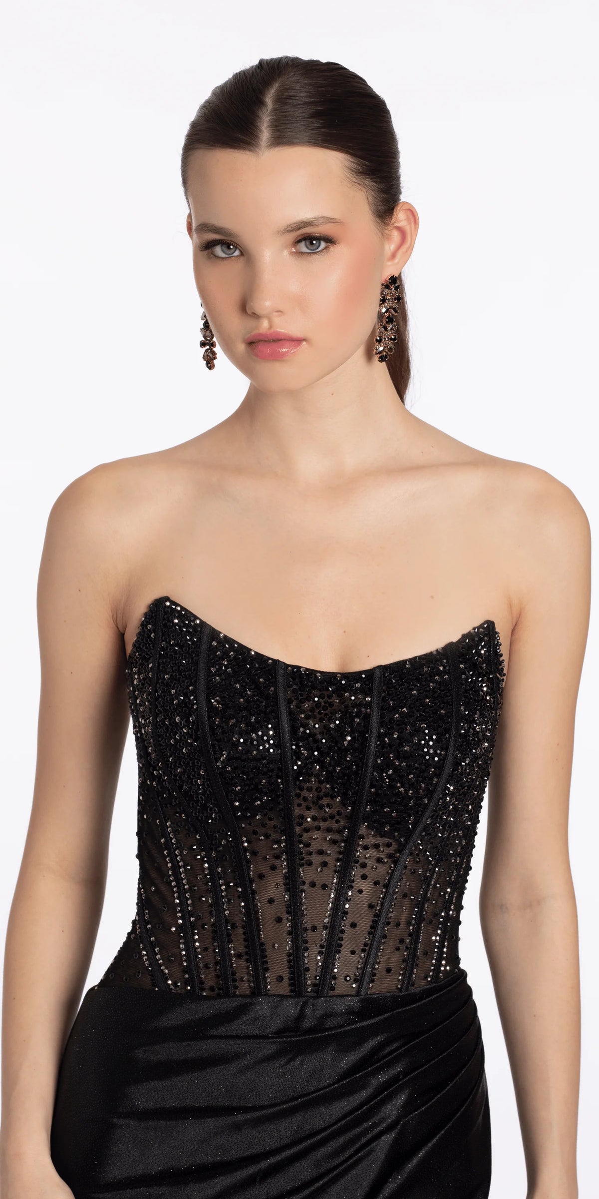 Open Back Strapless Corset Shimmer Spandex Column Dress