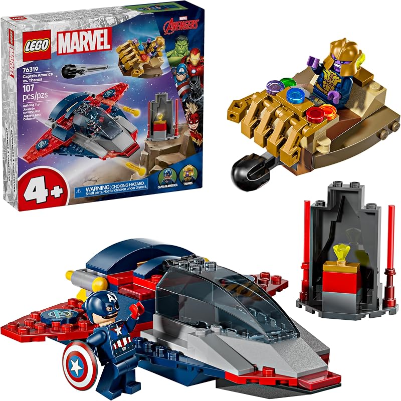 LEGO Marvel Captain America vs Thanos Building Toy Pretend Play Set for Boys Girls Ages 4 Kids Building Blocks W 2 Super Hero Toy Minifigures Gift Idea for Birthdays 76319