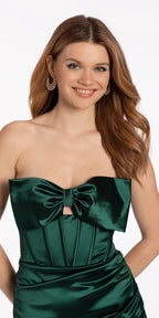 Bow Front Corset Satin Bodycon Dress