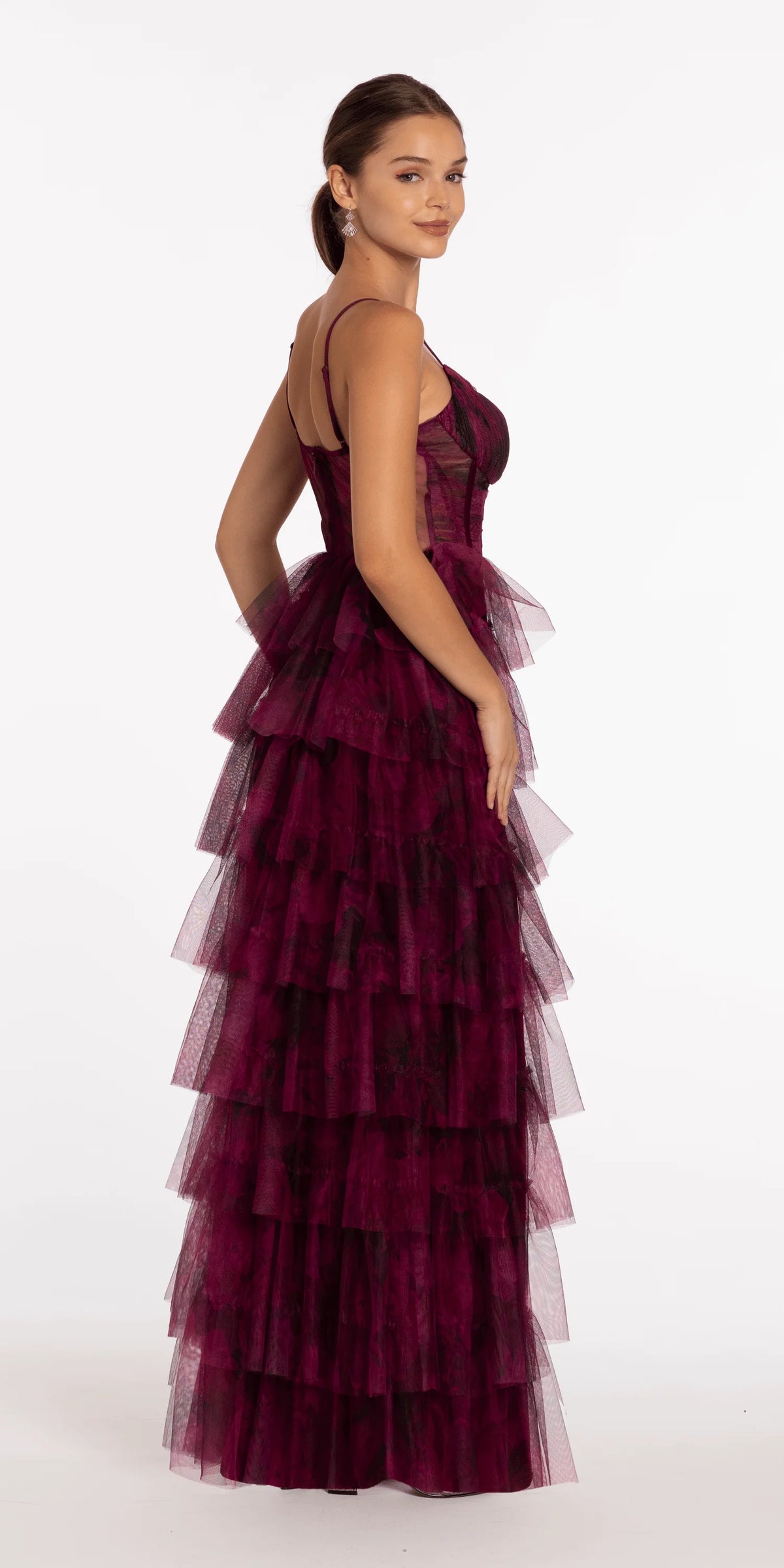 Print Mesh Sweetheart Corset Tiered Dress