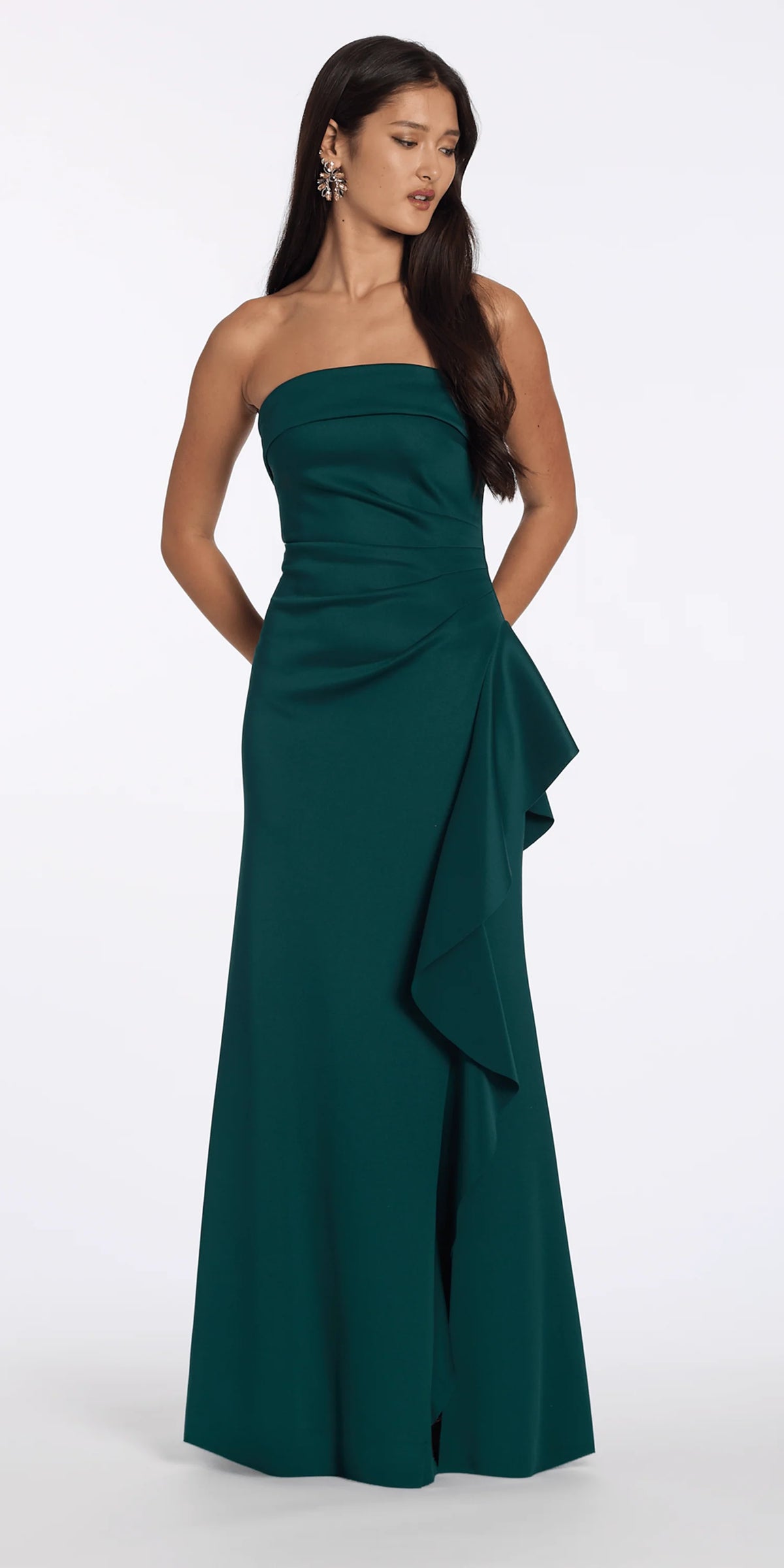 Strapless Scuba Column Dress with Side Slit
