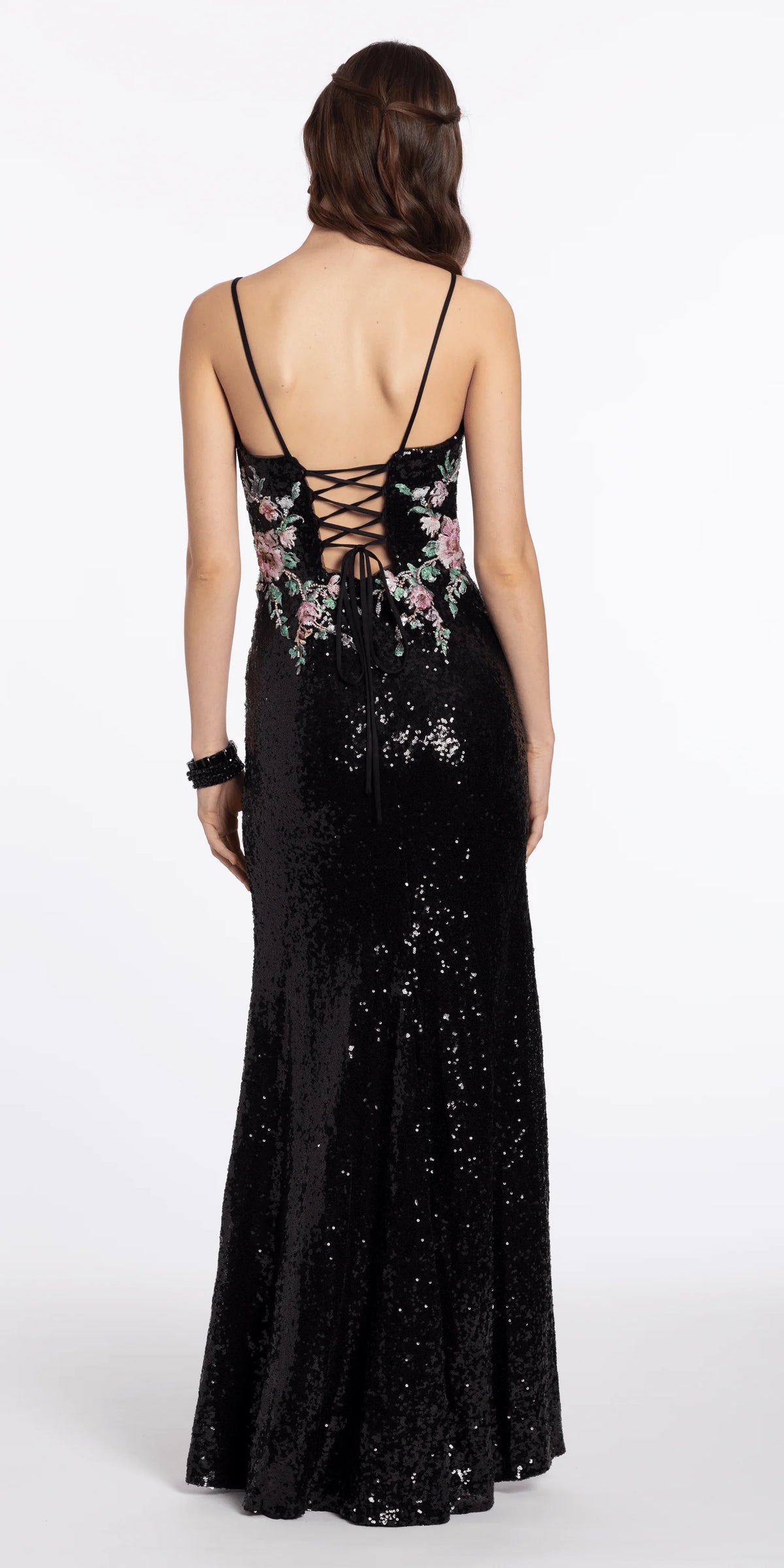 Sweetheart Sequin Column Dress with Embellished Floral Detail