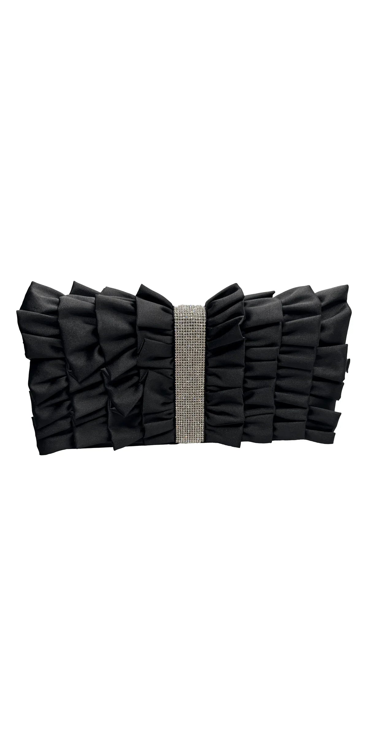 Satin Ruffle Full Flap Handbag with Rhinestone Detail