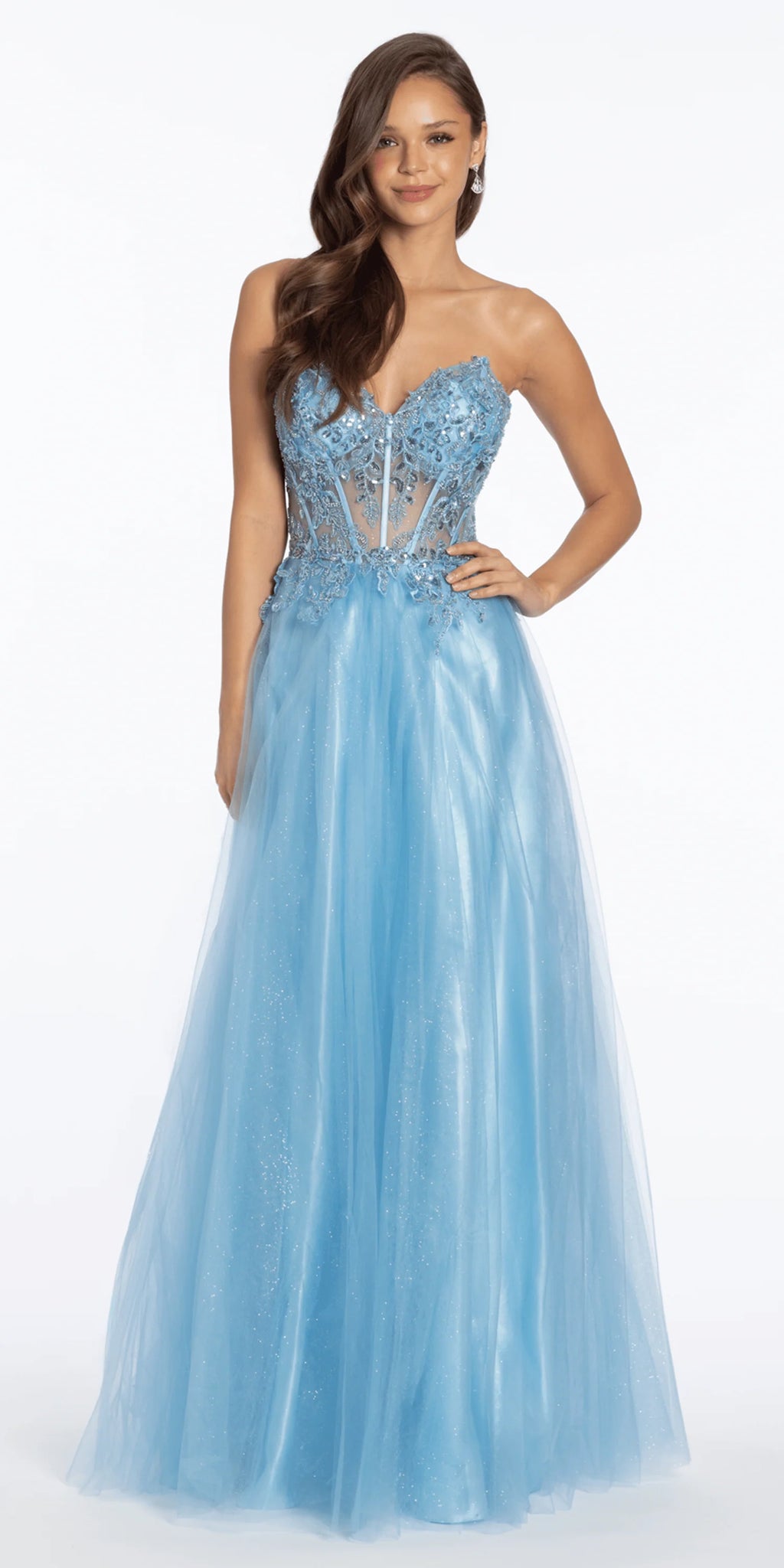 Strapless Sweetheart Glitter Tulle Corset Ballgown