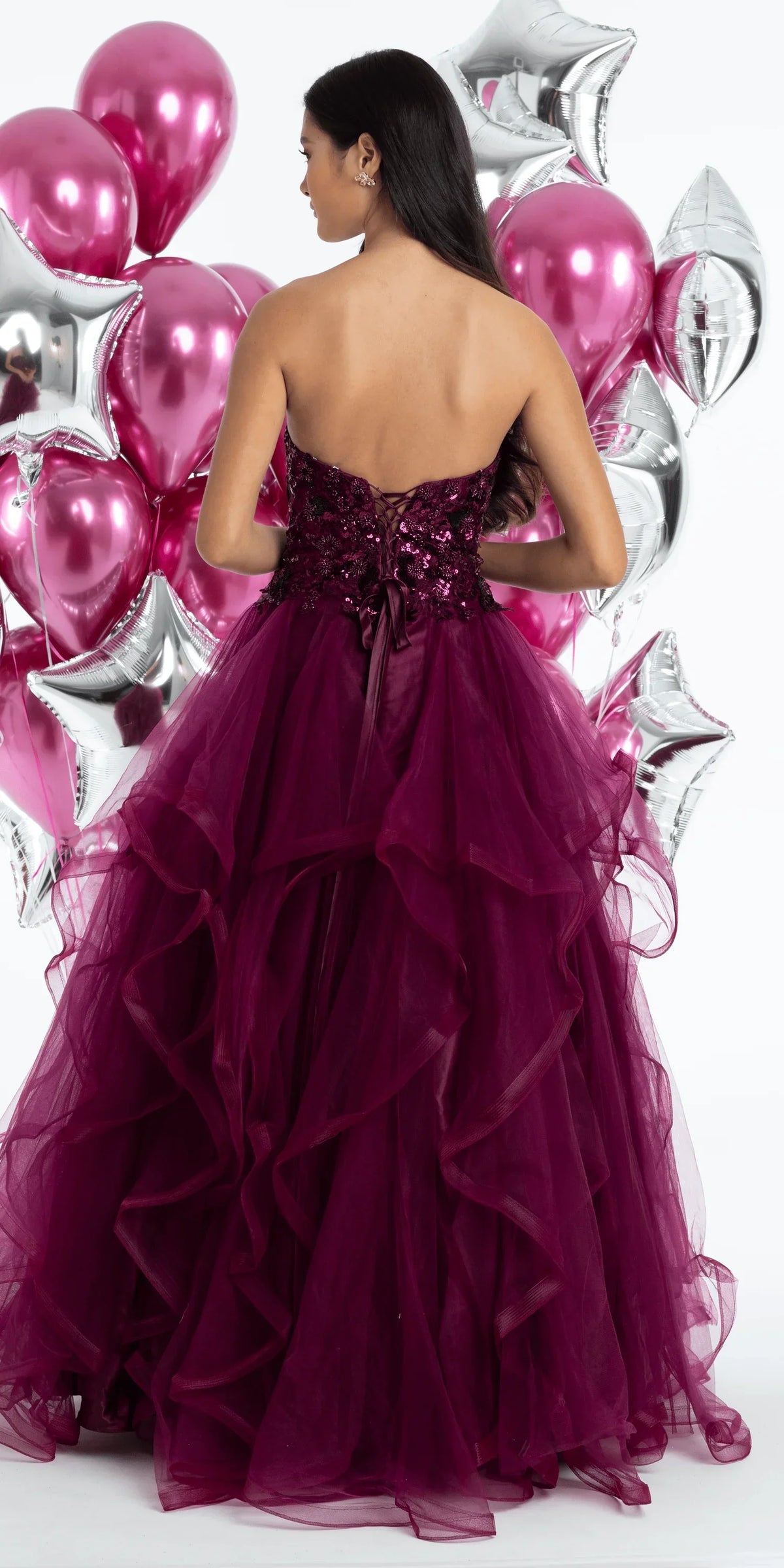 Tulle Sweetheart Floral Sequin Tiered Ballgown