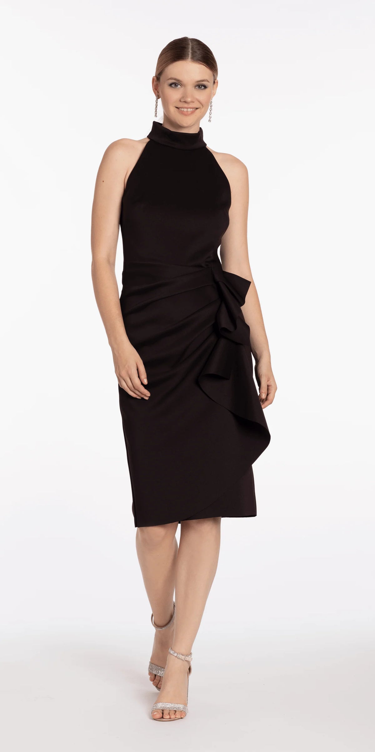 Scuba Mock Neck Midi Dress with Side Cascade