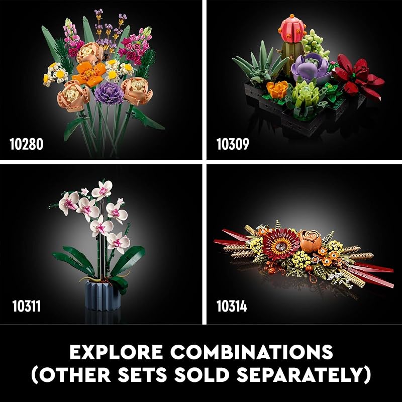LEGO Icons Dried Flower Centerpiece Building Sets for Adults Ages 18 Years Fall Thanksgiving Decorations for Dinner Table or Mantel 10314