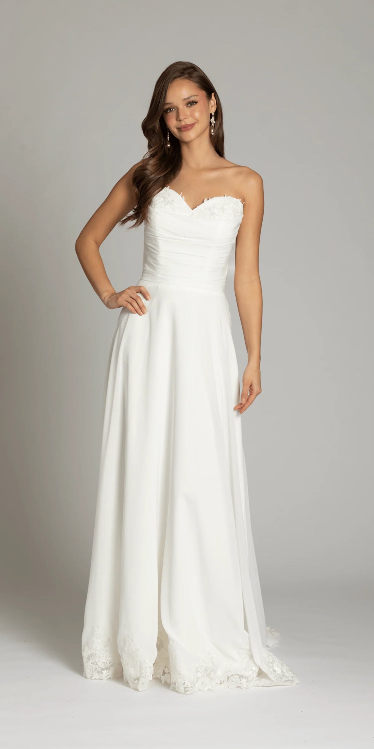 Strapless Chiffon Drape A Line Dress with Applique Hem