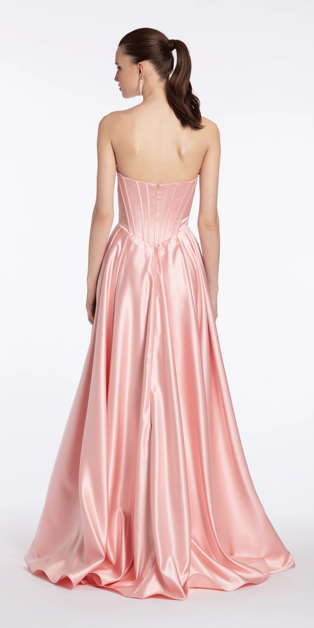 Strapless Satin Rhinestone Corset Dress with Convertible Side Drape