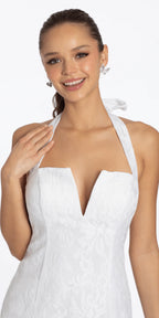 Jacquard Lace Halter Notch Neck Single Tier Dress