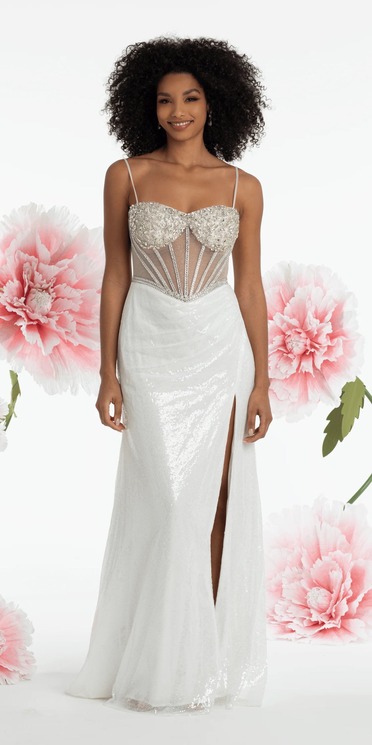 Rhinestone Sweetheart Corset Sequin Column Dress with Shawl